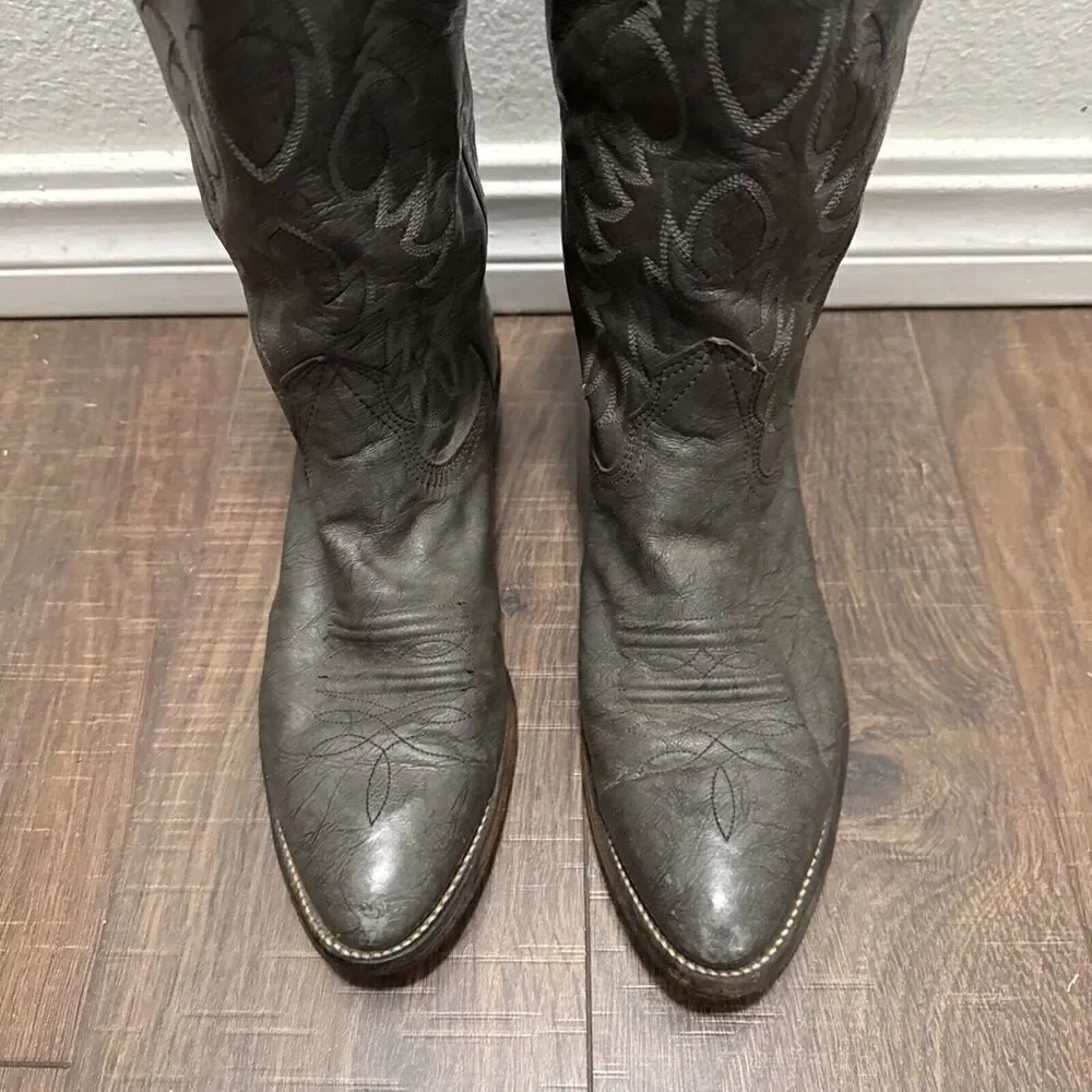 NOCONA Mens Size 7.5D Vintage Gray Leather Cowboy‎ Western Boots Rodeo